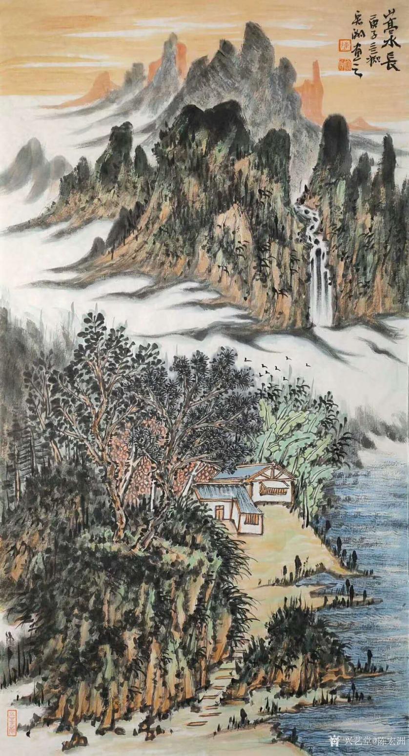 陈宏洲国画作品《山水画-山高水长》【图0】