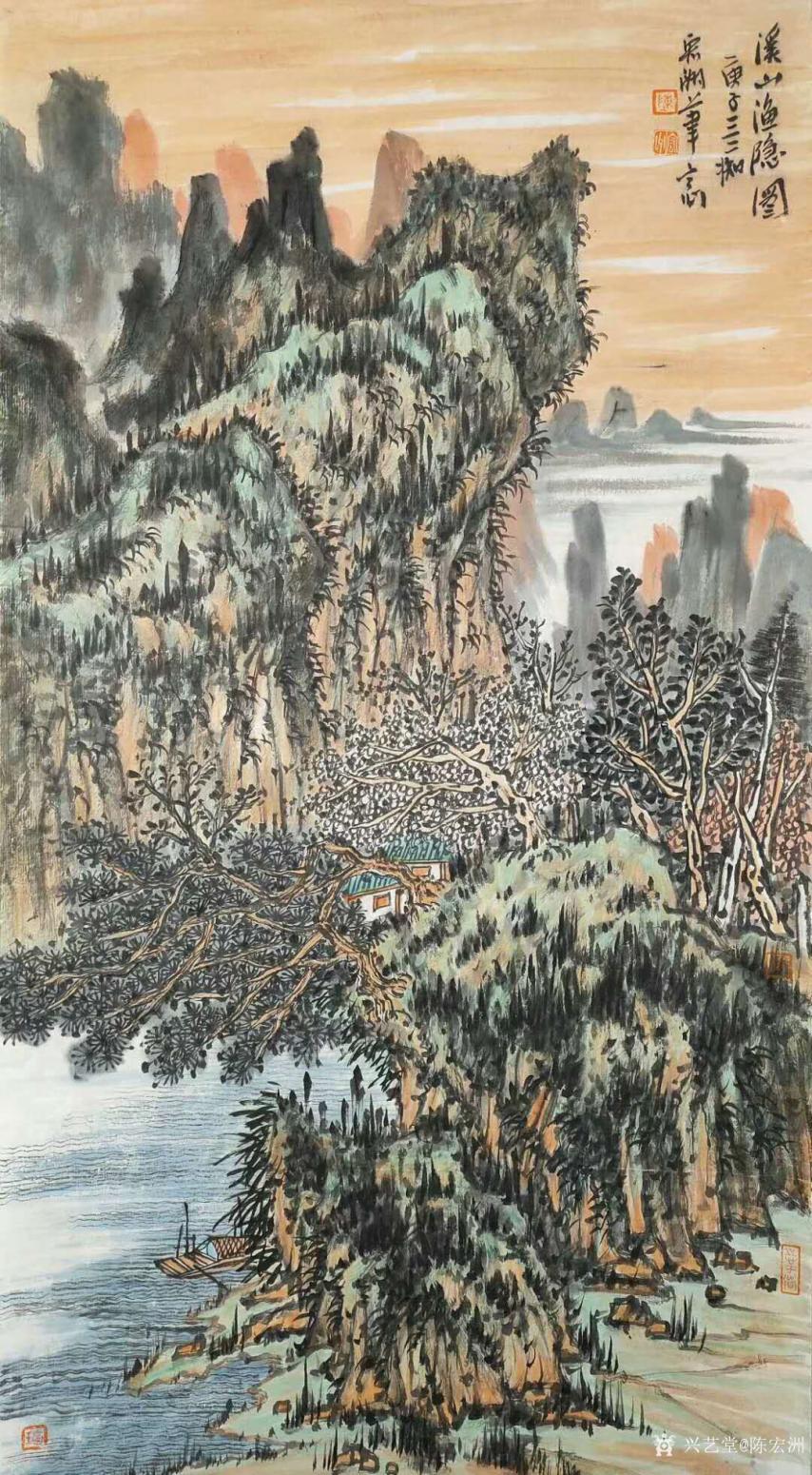 陈宏洲国画作品《山水画-溪山渔隐图》