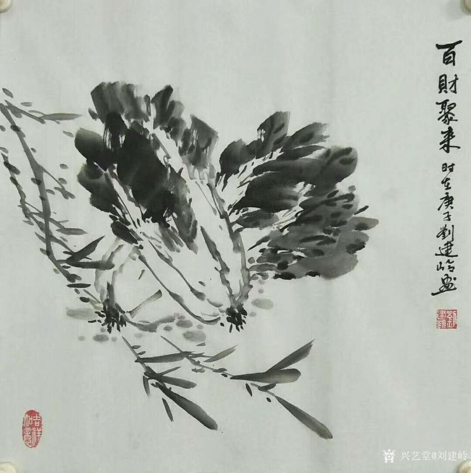 刘建岭国画作品《百财聚来（白菜）》