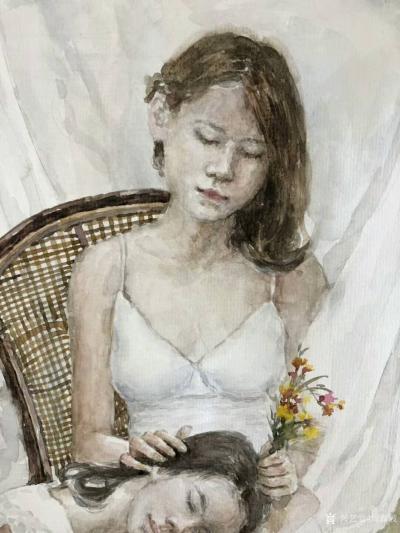 周海波日记-水彩画《姐妹》，一般的纸质，操作起来，着色方面就是不够好。【图3】