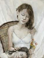 艺术家周海波日记:水彩画《姐妹》，一般的纸质，操作起来，着色方面就是不够好。【图2】