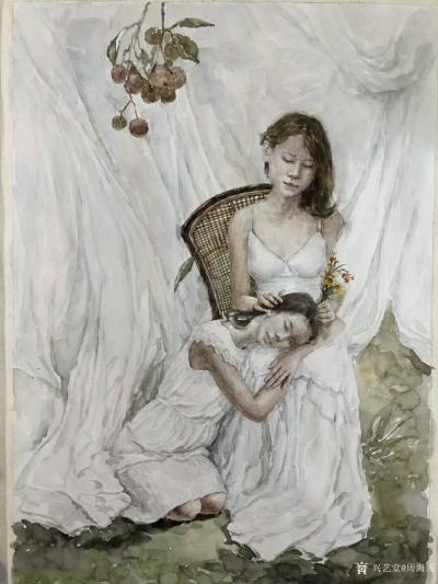 周海波日记-水彩画《姐妹》，一般的纸质，操作起来，着色方面就是不够好。【图4】