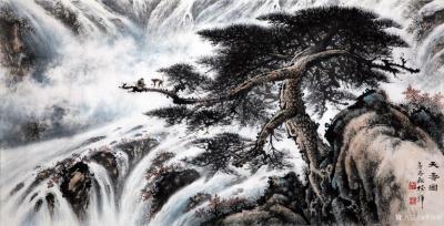 罗树辉日记-再画四尺整纸国画山水苍松《天寿图》。
  石- -是女娲补天神石；
  松-【图1】