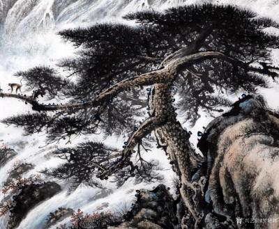 罗树辉日记-再画四尺整纸国画山水苍松《天寿图》。
  石- -是女娲补天神石；
  松-【图2】