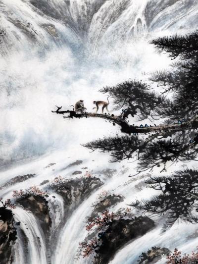 罗树辉日记-再画四尺整纸国画山水苍松《天寿图》。
  石- -是女娲补天神石；
  松-【图4】