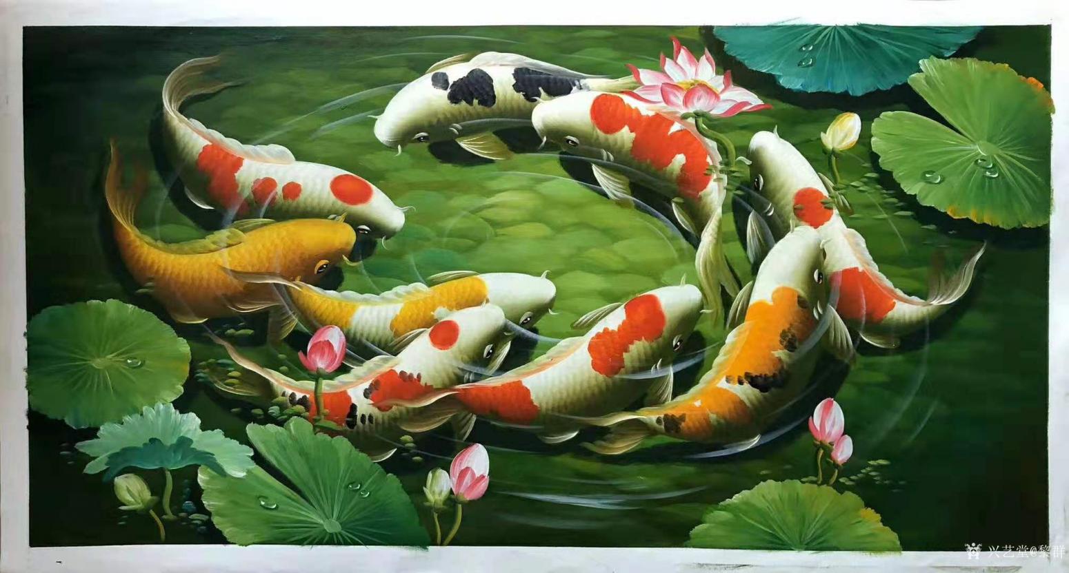 韩梅日记:国画工笔画鱼系列作品《金龙鱼》，尺寸小六尺68x180cm，_兴艺堂