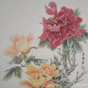 艺术品图片：艺术家傅饶国画作品名称《工笔花鸟牡丹（三）》价格800.00 元