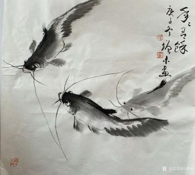 冯增木日记-宣纸绘图国画鱼系列作品《海深任尔行》《鱼乐天地》《悠然自得》，庚子年冬月冯增木画【图7】