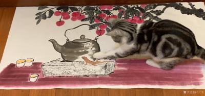 石广生日记-搜肠刮尽江郎才，
举笔踌躇神正呆。
敢是天公知画事，
狸猫着意纸中来。
【图4】