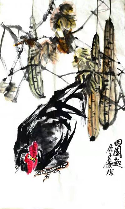 甘庆琼日记-甘庆琼庚子年冬月国画写意花鸟画新作《田园趣》《村头》《远瞻》《荷花》等,请欣赏。【图1】