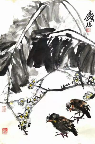 甘庆琼日记-甘庆琼庚子年冬月国画写意花鸟画新作《田园趣》《村头》《远瞻》《荷花》等,请欣赏。【图4】