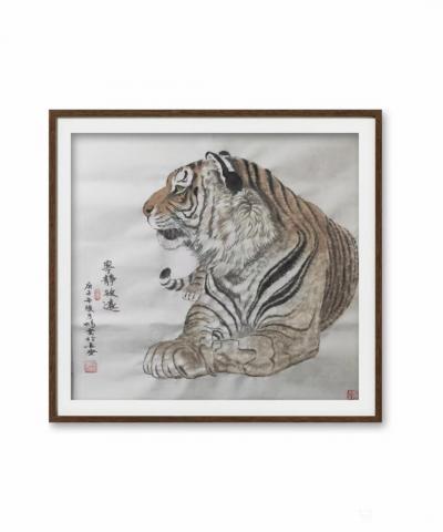 郝鹏云日记-仿冯大中笔意画虎《宁静致远》，作品尺寸69*68公分。庚子年腊月郝鹏云作於长安。【图2】