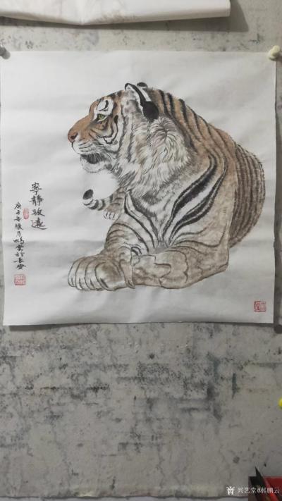 郝鹏云日记-仿冯大中笔意画虎《宁静致远》，作品尺寸69*68公分。庚子年腊月郝鹏云作於长安。【图4】