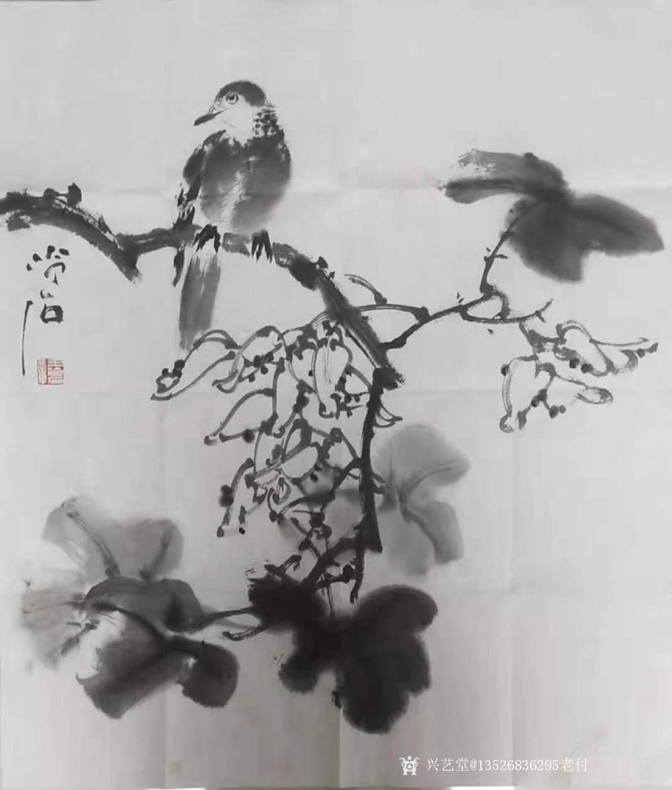 13526836295老付国画作品《鸟趣》