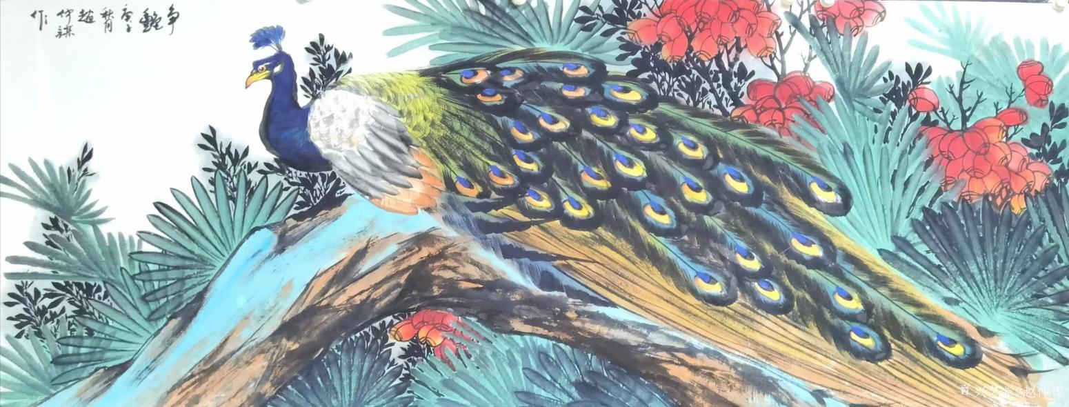 赵仲谋国画作品《花鸟孔雀-争艳》【图0】