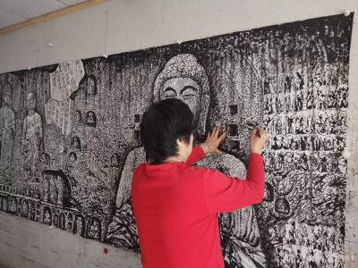 马培童日记-“焦墨画笔法：落笔有神助”童心写历（52）
 读万卷书，行萬里路。画焦墨石窟写【图3】