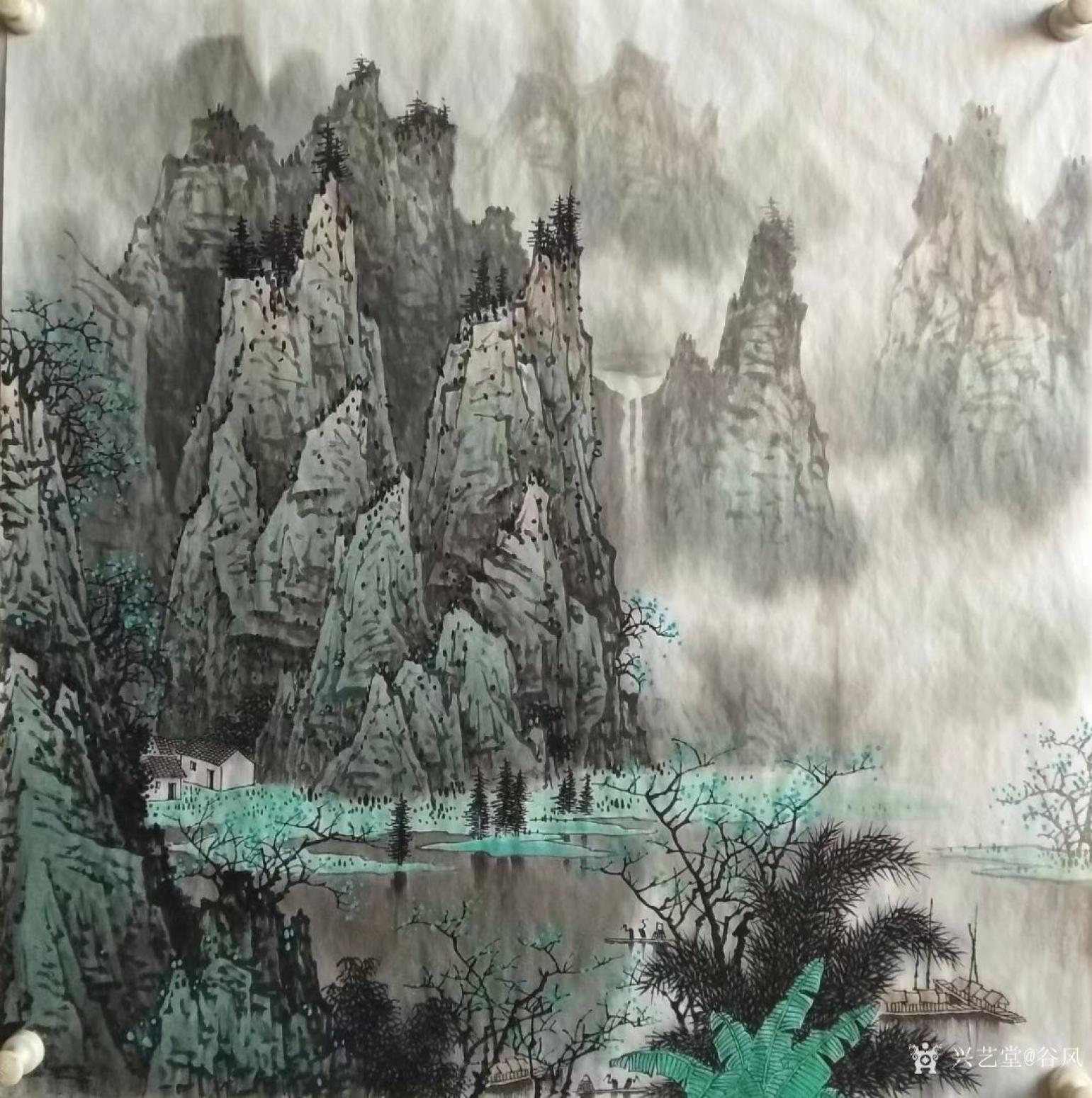 谷风国画作品《漓江山水2》