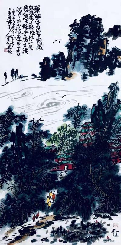 龚光万日记-国画写意山水画新作《雨过碧溪，云护仙宫》，作品尺寸69.138cm，辛丑年春月龚【图1】