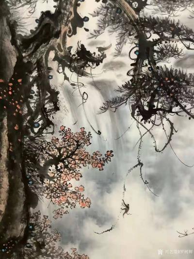 罗树辉日记-国画山水画《松峰飞瀑》作品尺寸四尺整张68X138CM,罗树辉辛丑年春月作品，请【图4】