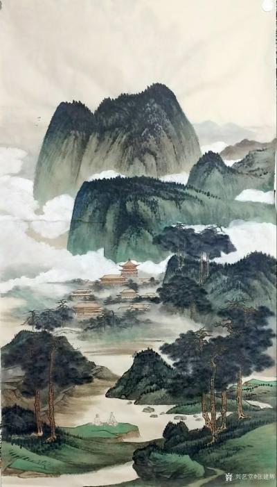 张建辉日记-国画仿古山水画《问道》，辛丑年春月张建辉新作,尺寸四尺竖幅68X138CM。请欣【图1】
