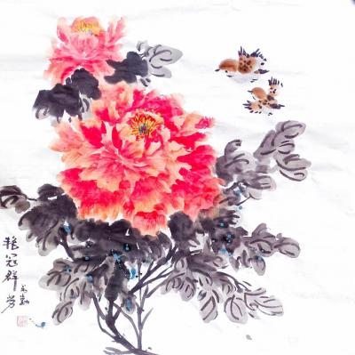 李万勤日记-国画花鸟画牡丹作品5幅《唯有牡丹真国色》《国色天香》