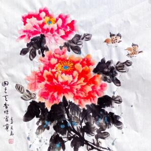 艺术品图片：艺术家李万勤国画作品名称《花鸟牡丹-国色天香》价格150.00 元