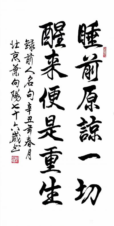 叶向阳日记-行书书法作品《睡前原谅一切醒来便是重生》，叶向阳七十六岁书於北京；
《睡前原谅【图1】