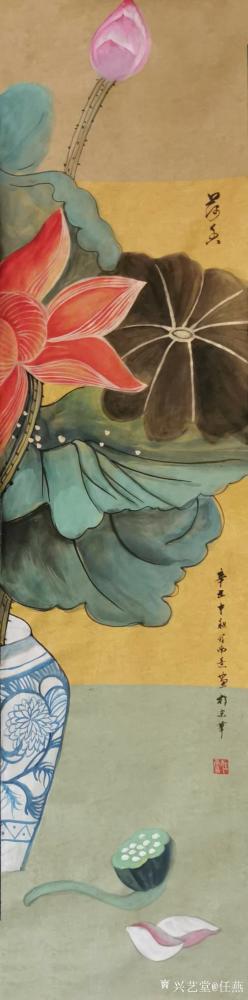 任燕日记-国画工笔画荷花《一堂和气》《荷香》，作品尺寸八尺对开248X61CM，任燕（任南【图1】