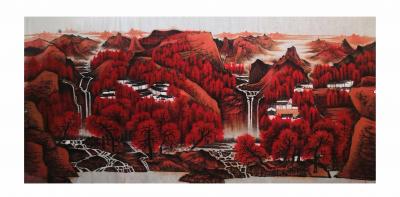 任振山日记-泥金宣泼彩国画山水画《万山红遍,层林尽染》，任振山绘画作品欣赏。【图1】