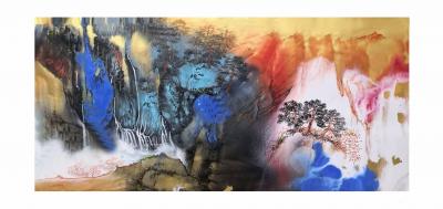 任振山日记-泥金宣泼彩国画山水画《万山红遍,层林尽染》，任振山绘画作品欣赏。【图2】