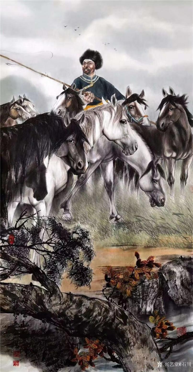 石川国画作品《马-风动云起》