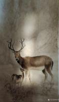 艺术家罗虹明日记:国画动物画《鹿》，早晨醒来，一米阳光正好照在我的画上，还蛮有【图0】
