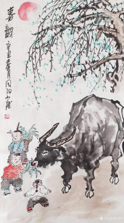 侯同印日记-国画人物画放牛图系列作品《春韵》《牛气冲天》《牛年吉祥》，作品尺寸三尺竖幅50X【图1】