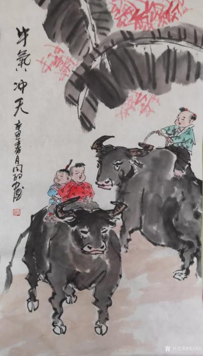侯同印日记-国画人物画放牛图系列作品《春韵》《牛气冲天》《牛年吉祥》，作品尺寸三尺竖幅50X【图2】