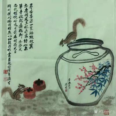 石广生日记-国画写意画《寻香喜得一瓮酒》，辛丑年春月石广生画。潮州捎此酒相赠，无以回报乃作画【图1】