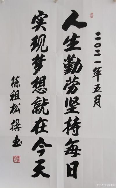 陈祖松日记-书法：人生勤劳坚持每日，实现梦想就在今天。【图1】
