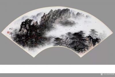 罗树辉日记-国画山水松树、流云、飞瀑、戏猴，罗树辉辛丑年春月新作，扇面6幅，请欣赏.【图3】