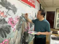 艺术家高显惠日记:国画花鸟画荷花《金玉满堂和气致祥》,作品尺寸364X130C【图2】