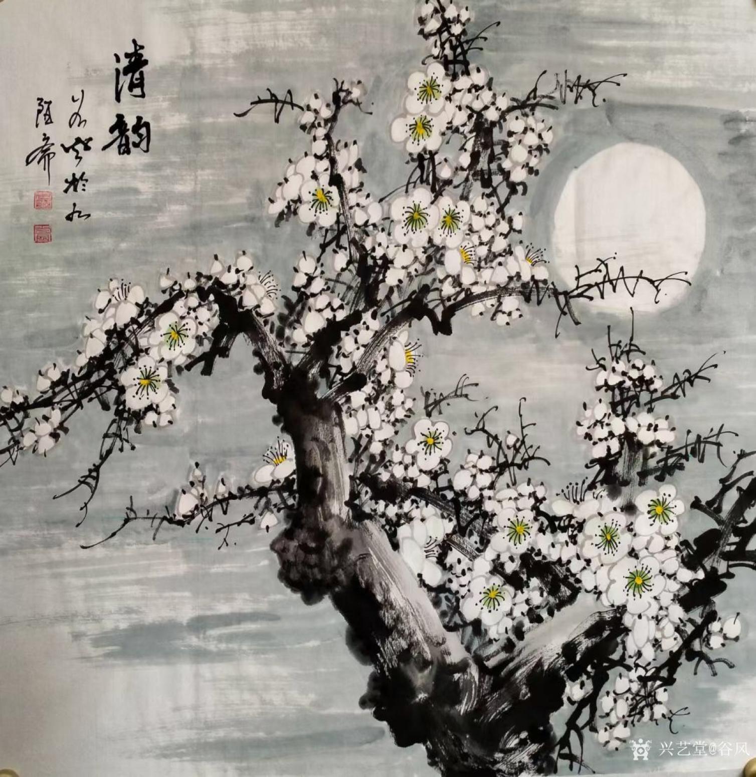 谷风国画作品《花鸟-清韵》