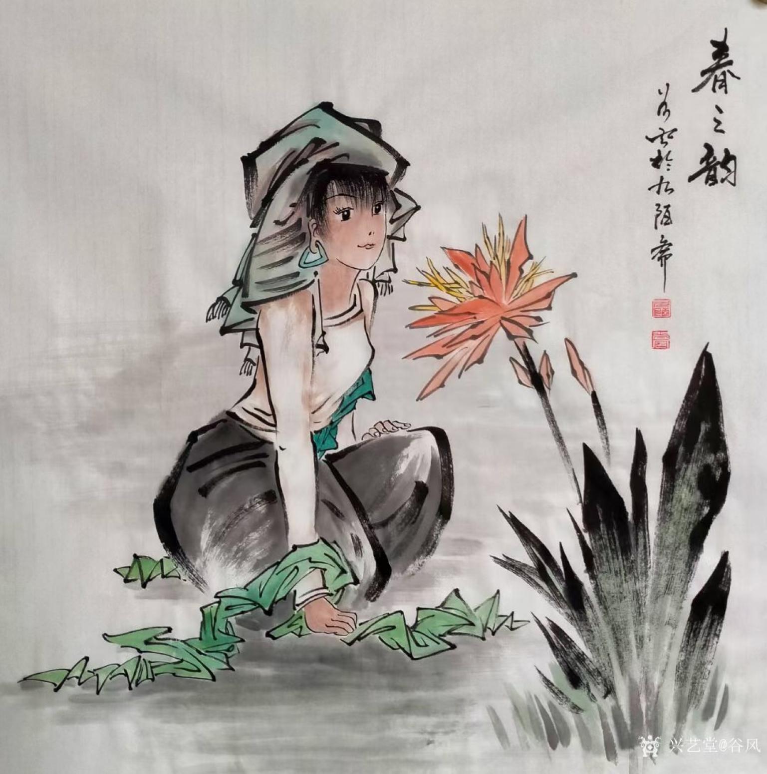 谷风国画作品《人物-春之韵》【图0】