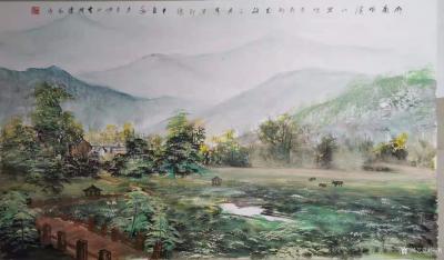 陈刚日记-国画水粉山水画画《浙南楠溪》《圣湖公船渡》《兀立孤桅梦》，辛丑年夏月陈刚作品。
【图1】