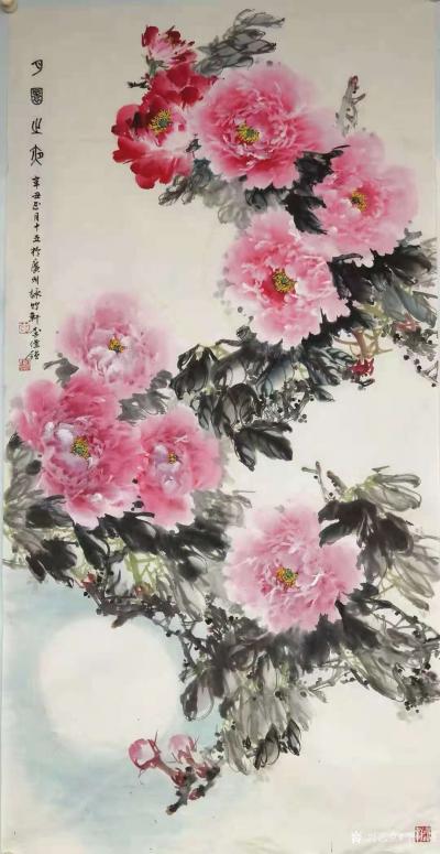 李伟强日记-国画花鸟画《牡丹月夜图》，李伟强辛丑年正月十五创作於广州咏竹轩；作品尺寸四尺竖幅【图1】