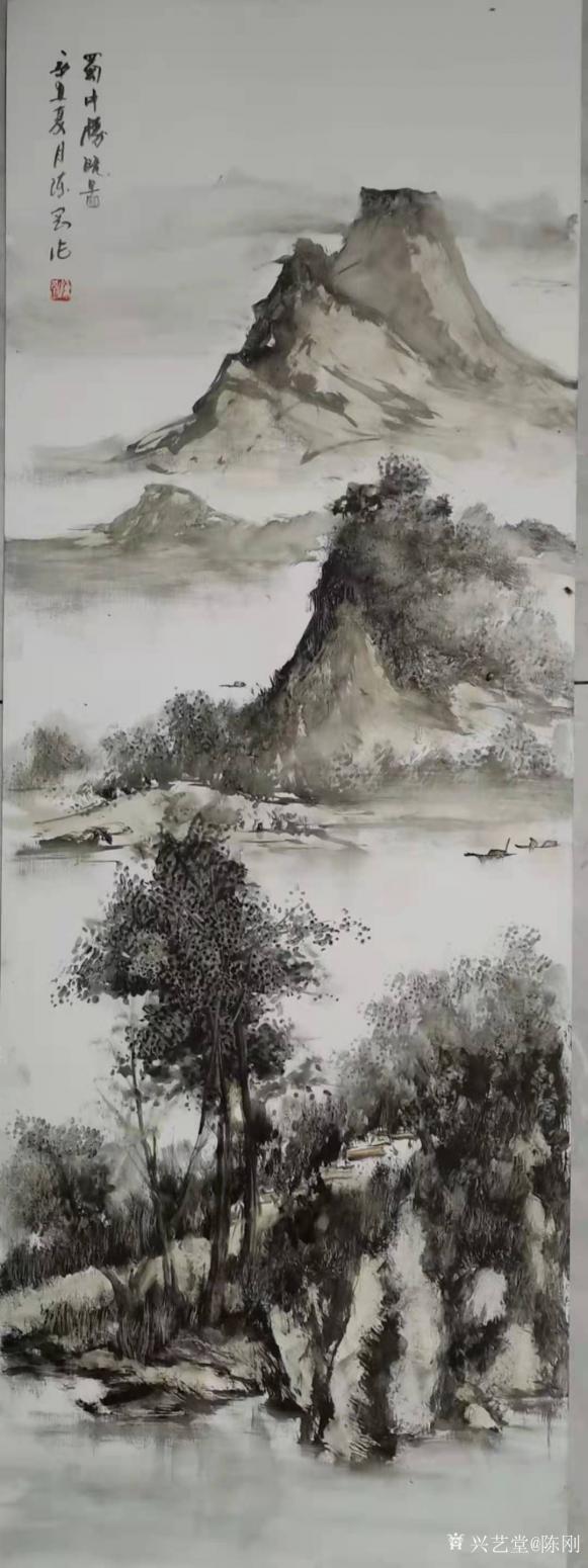 陈刚国画作品《水墨山水-蜀中胜晓图》