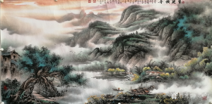 艺术品图片：艺术家周顺生国画作品名称《四尺古渡横舟大圩古镇》议价