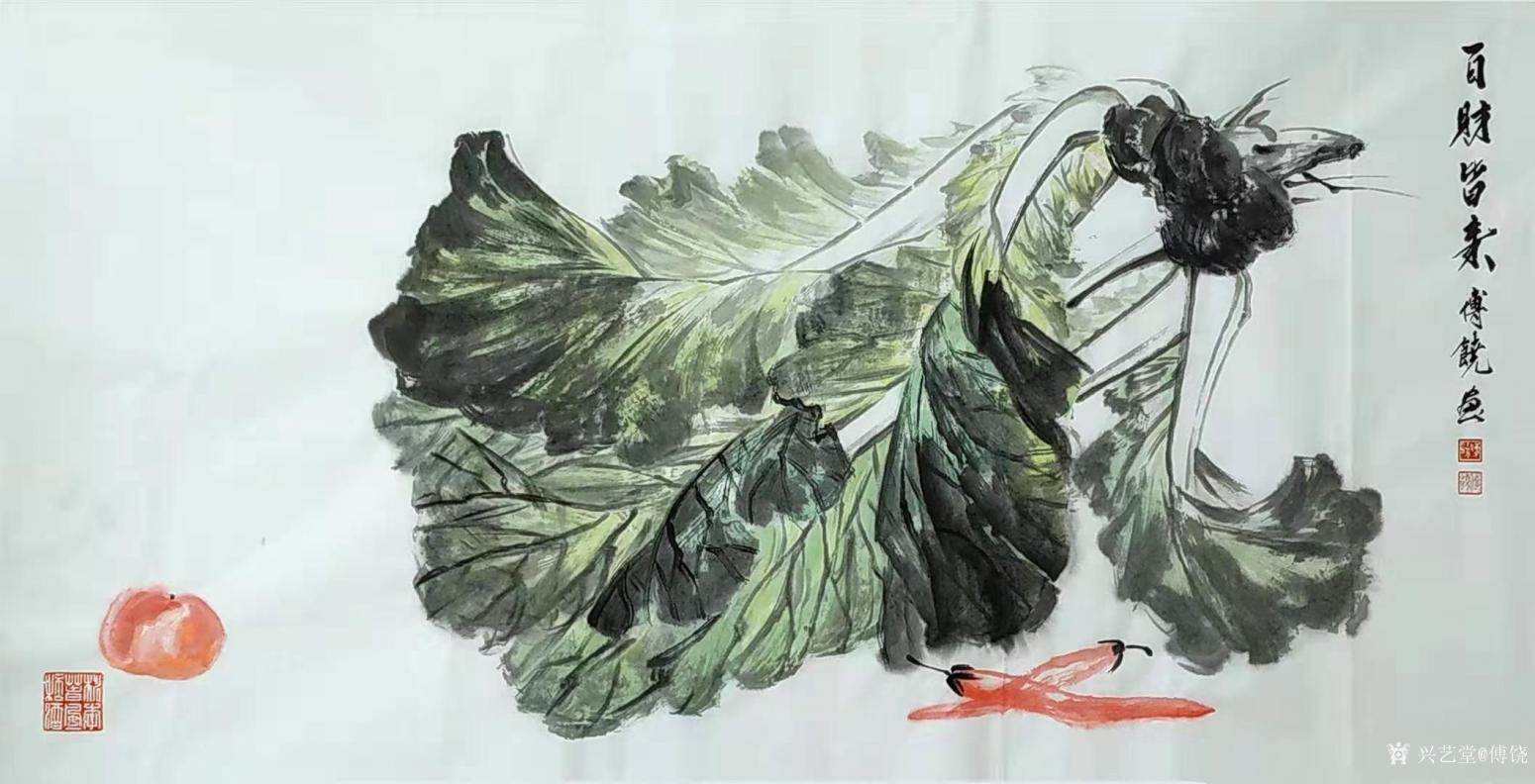 傅饶国画作品《花鸟白菜-百财皆来》【图0】