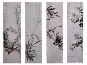 艺术品图片：艺术家雅涵一一主人凤喜国画作品名称《梅兰竹菊四条屏》价格5860.00 元