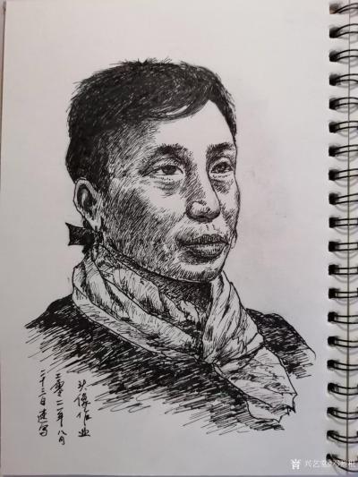 邓烈根日记-人物头像肖像速写作品欣赏；《女青年》《清纯女孩》《男青年》《叼烟杆的老者》。
【图4】