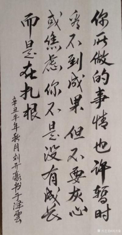 刘开豪日记-书法《扎根》
你所做的事情也许暂时看不到成果，但不要灰心或焦虑，你不是没有成长【图1】