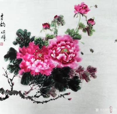 李同辉日记-国画花鸟画牡丹《香韵》，作品尺寸四尺斗方68X68CM，辛丑年秋月李同辉作品；
【图1】