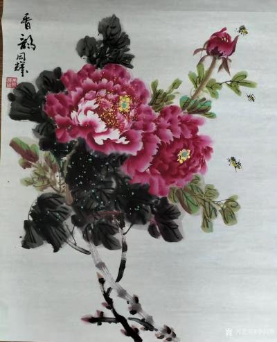 李同辉日记-国画花鸟画牡丹《香韵》，作品尺寸四尺斗方68X68CM，辛丑年秋月李同辉作品；
【图3】